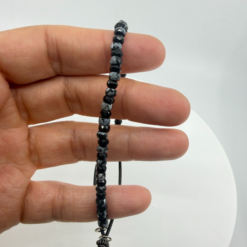 Black & Grey Beaded Leather Cord Bracelet Minimalist Stackable Unisex Boho Style